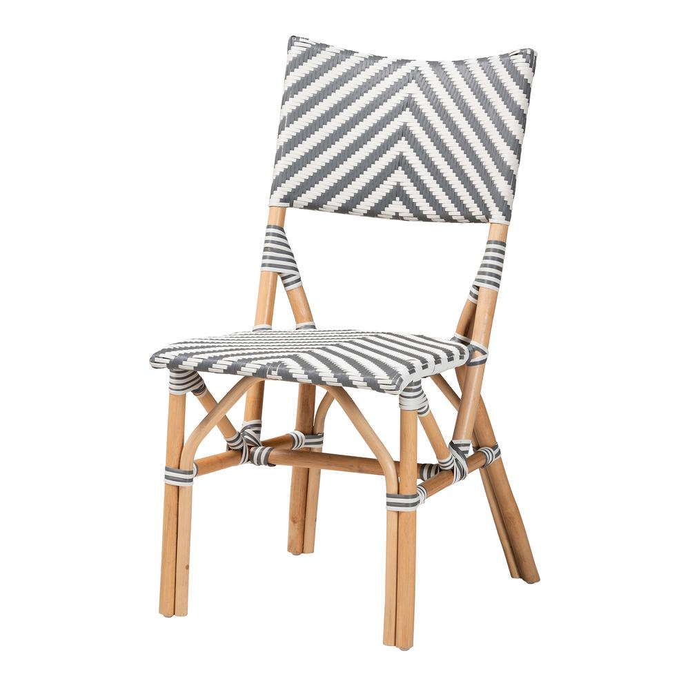 French Grey and White Weaving and Natural Rattan Bistro Chair. Picture 11