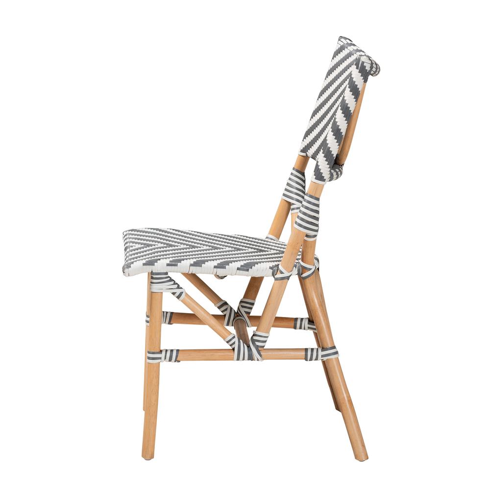 French Grey and White Weaving and Natural Rattan Bistro Chair. Picture 13