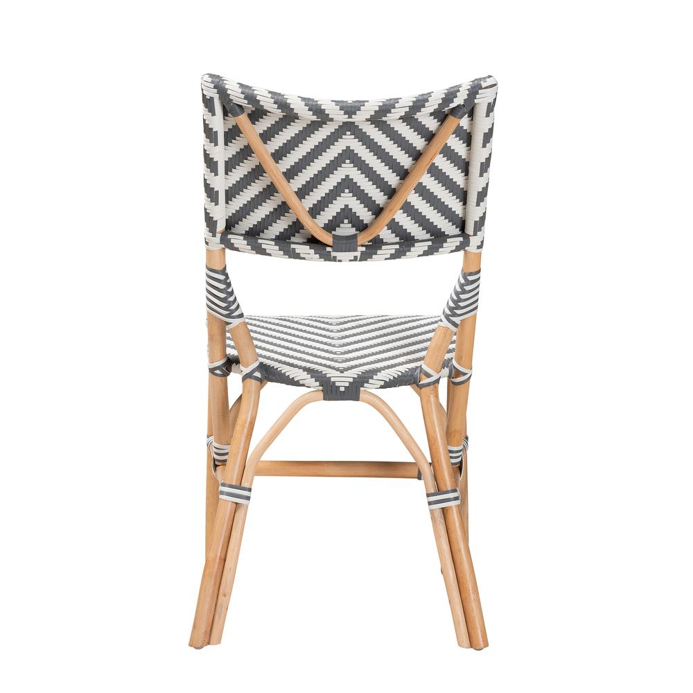 French Grey and White Weaving and Natural Rattan Bistro Chair. Picture 14