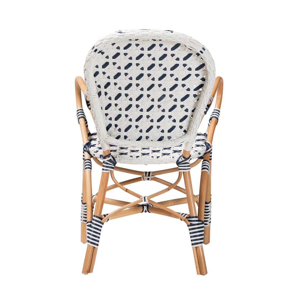 French Blue and White Weaving and Natural Rattan Bistro Chair. Picture 14