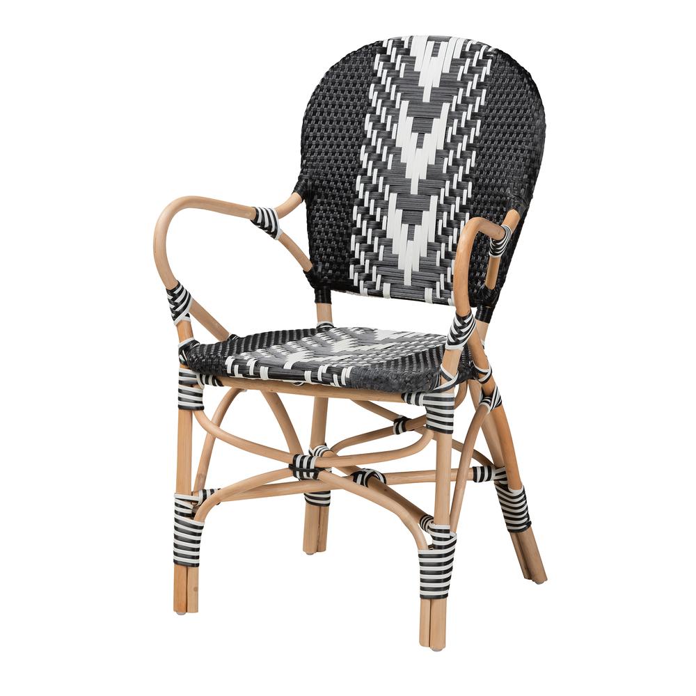 Baxton Studio Wallis Modern French Two-Tone Black and White Weaving and Natural Rattan Indoor Dining Chair. Picture 2