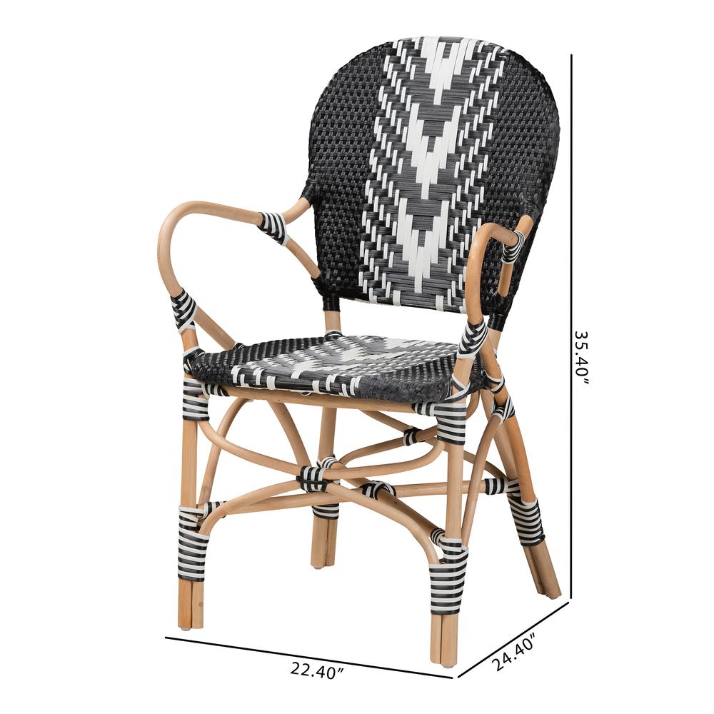 French Two-Tone Black and White Weaving and Natural Rattan Indoor Dining Chair. Picture 20