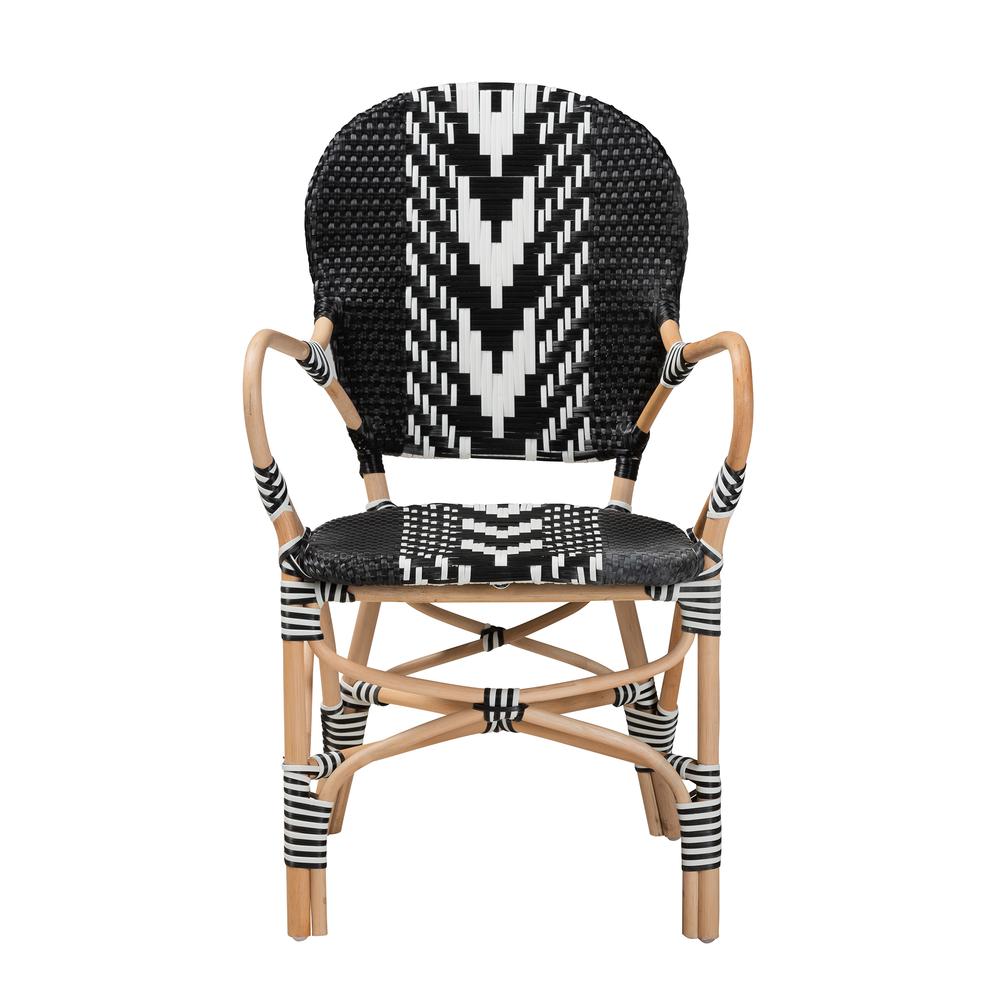 French Two-Tone Black and White Weaving and Natural Rattan Indoor Dining Chair. Picture 12