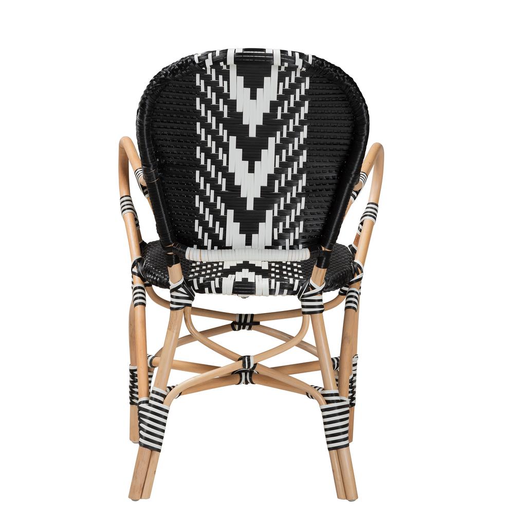 French Two-Tone Black and White Weaving and Natural Rattan Indoor Dining Chair. Picture 14