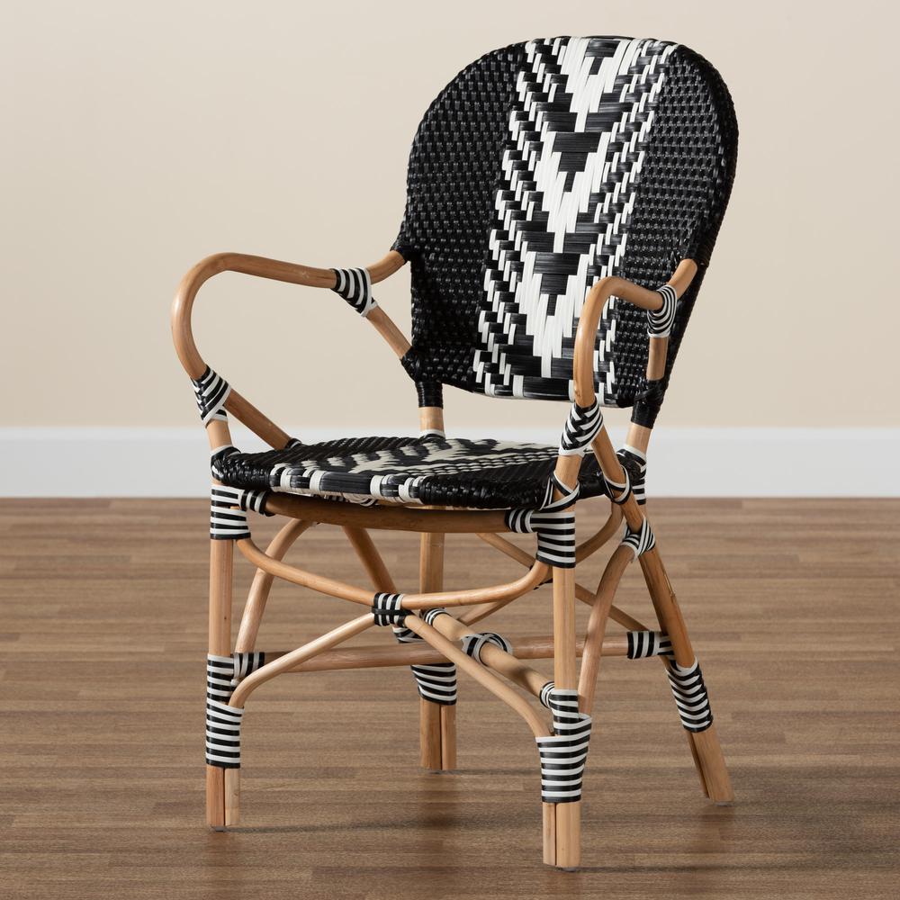 French Two-Tone Black and White Weaving and Natural Rattan Indoor Dining Chair. Picture 19