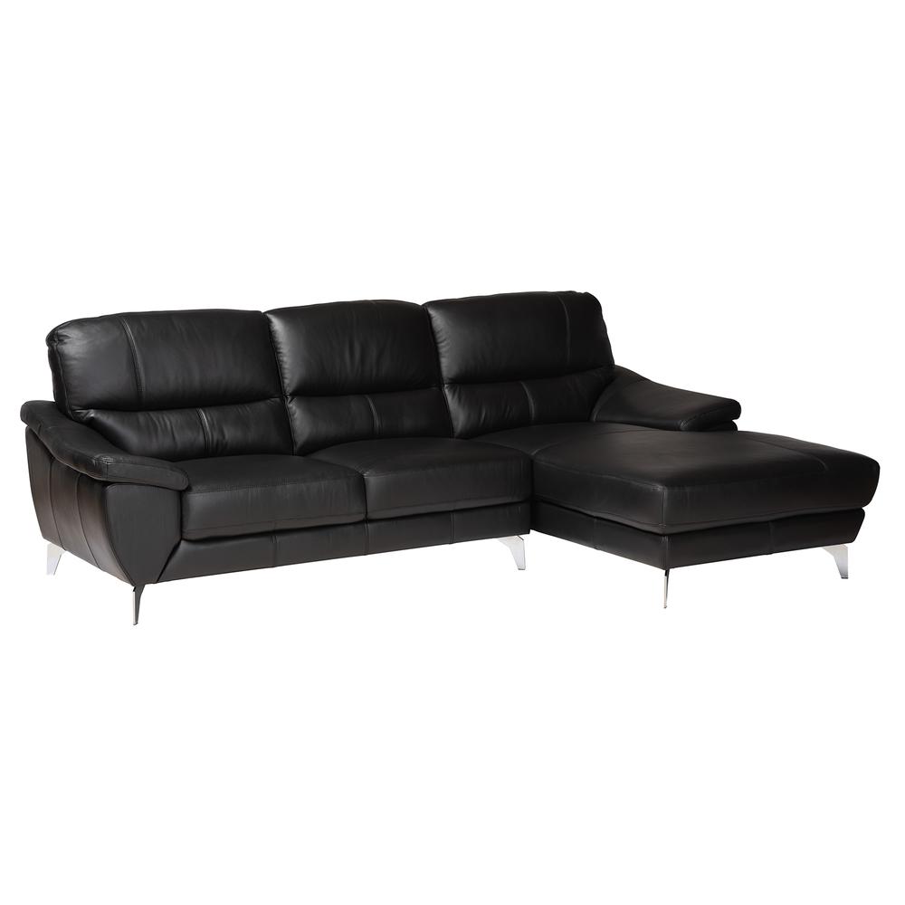 Townsend Modern Black Full Leather Sectional Sofa with Right Facing Chaise. Picture 8