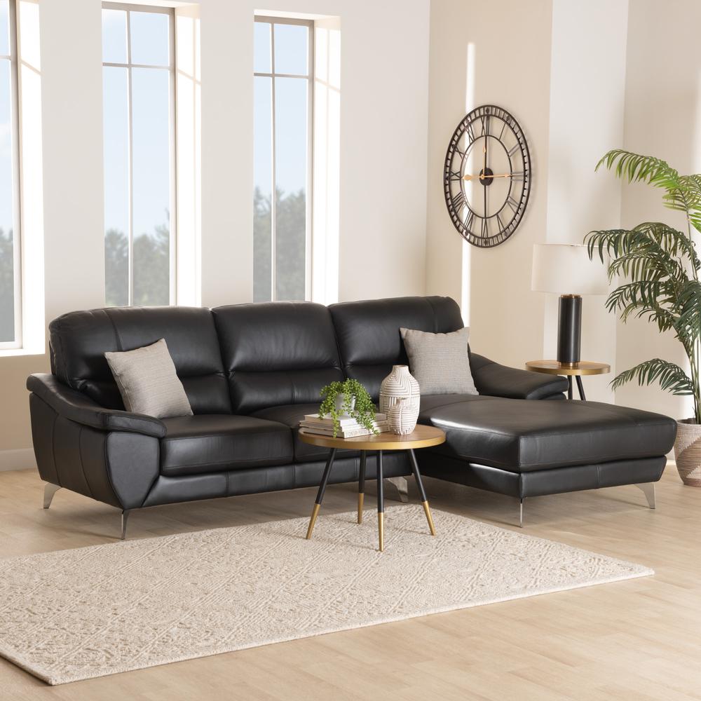 Townsend Modern Black Full Leather Sectional Sofa with Right Facing Chaise. Picture 12