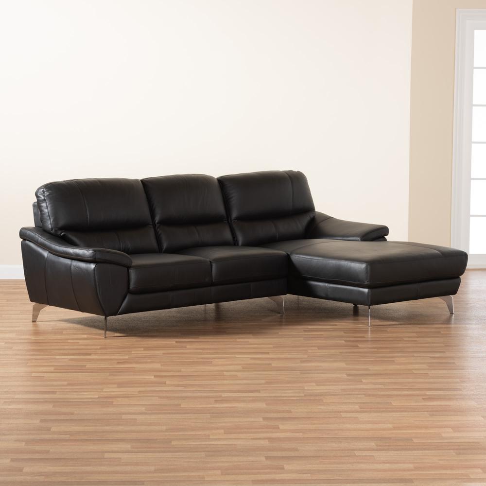 Townsend Modern Black Full Leather Sectional Sofa with Right Facing Chaise. Picture 13