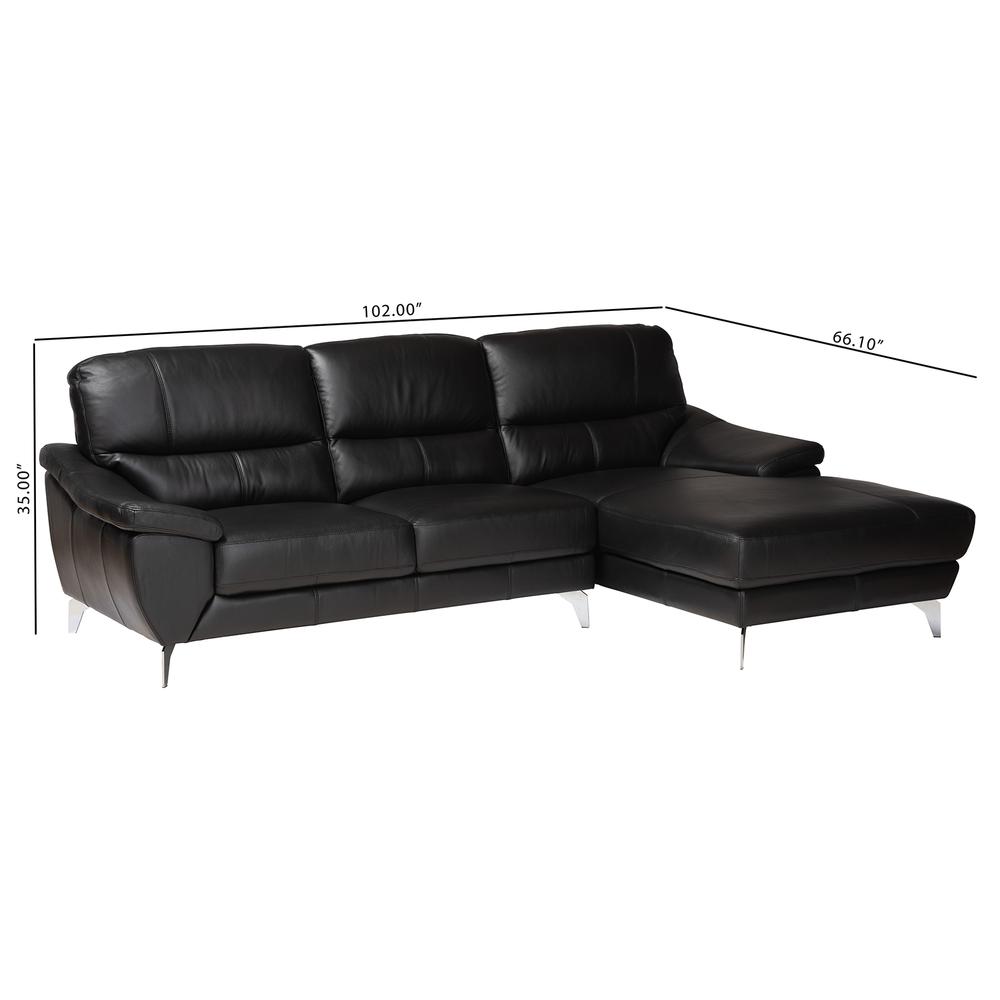 Townsend Modern Black Full Leather Sectional Sofa with Right Facing Chaise. Picture 14