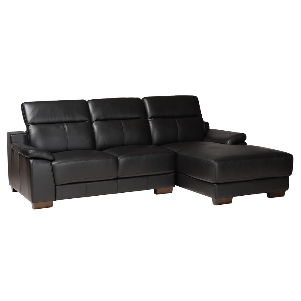 Reverie Modern Black Full  Leather Sectional Sofa with Right Facing Chaise. Picture 9