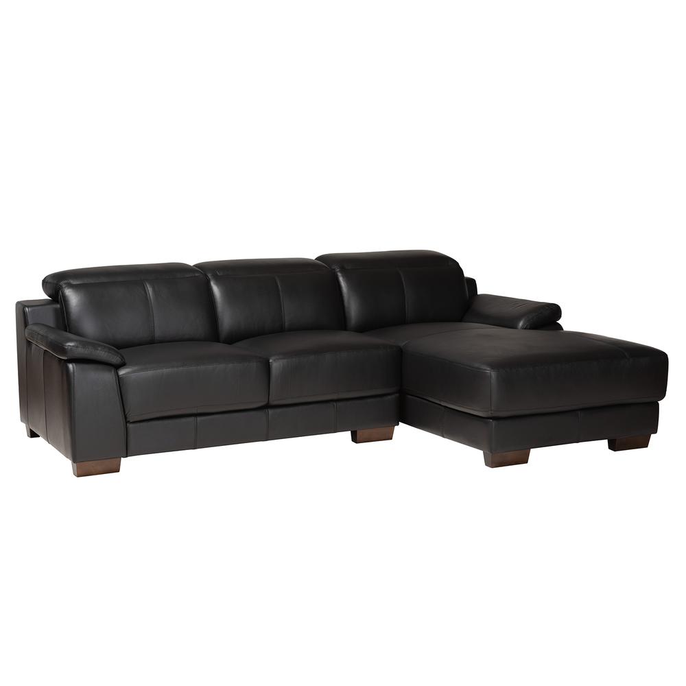 Reverie Modern Black Full  Leather Sectional Sofa with Right Facing Chaise. Picture 10