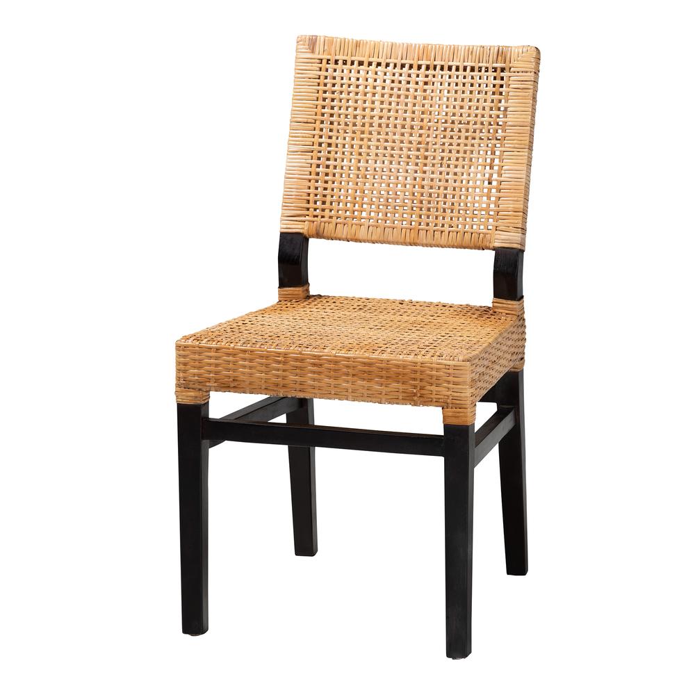 Bohemian Natural Brown Rattan and Espresso Brown Mahogany Wood Dining Chair. Picture 11
