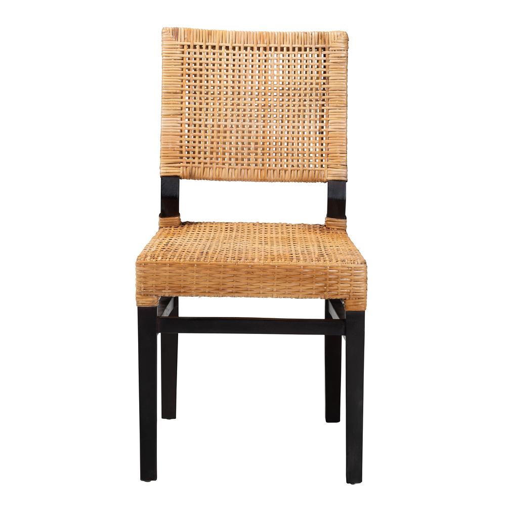 Bohemian Natural Brown Rattan and Espresso Brown Mahogany Wood Dining Chair. Picture 12