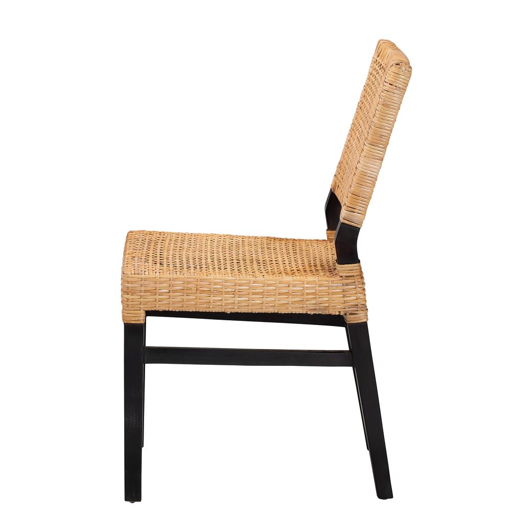 Bohemian Natural Brown Rattan and Espresso Brown Mahogany Wood Dining Chair. Picture 13