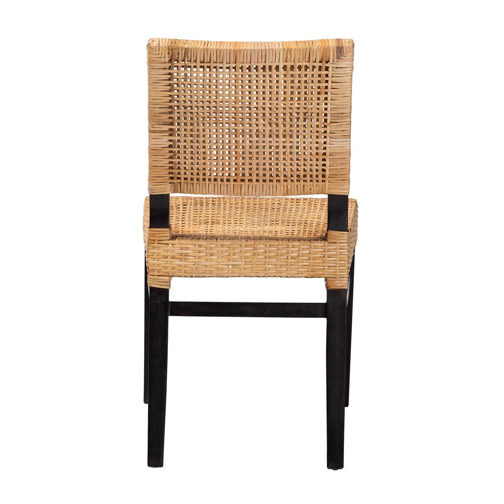 Bohemian Natural Brown Rattan and Espresso Brown Mahogany Wood Dining Chair. Picture 14
