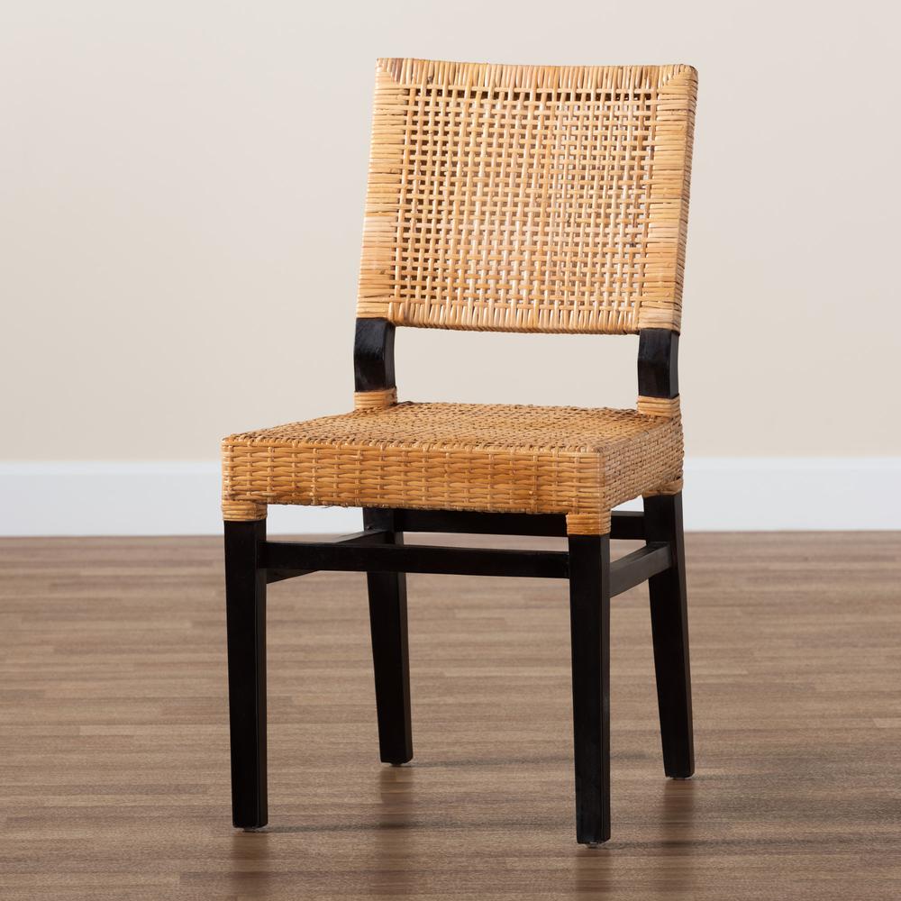 Bohemian Natural Brown Rattan and Espresso Brown Mahogany Wood Dining Chair. Picture 19