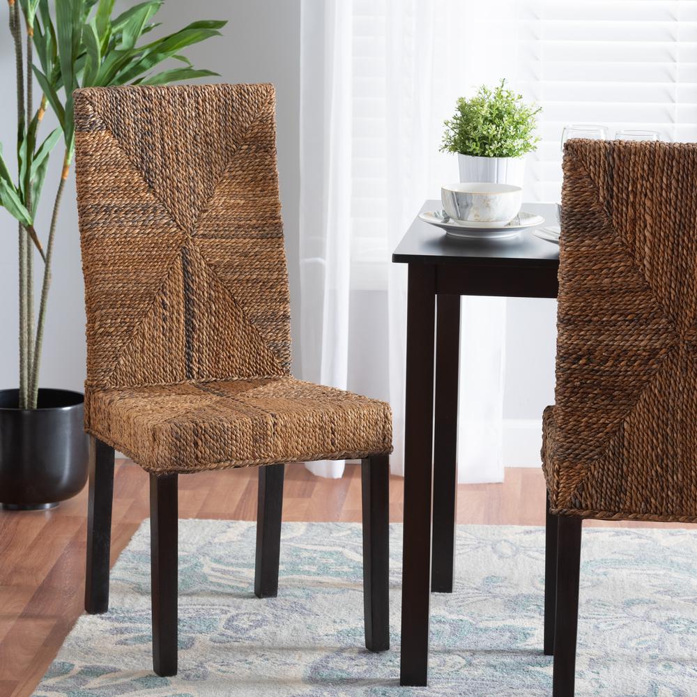 Bohemian Dark Brown Mahogany Wood and Seagrass Dining Chair. Picture 18