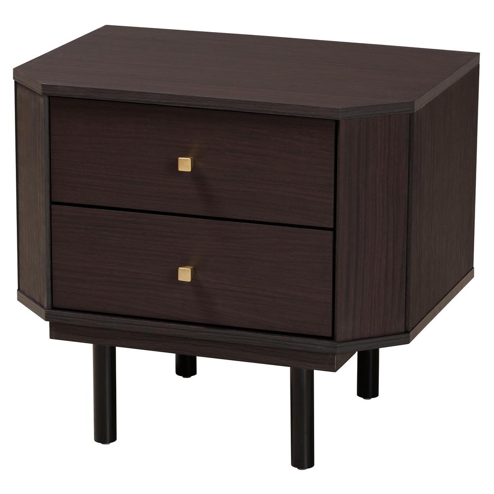 Transitional Two-Tone Black and Espresso Brown Finished Wood 2-Drawer End Table. Picture 11
