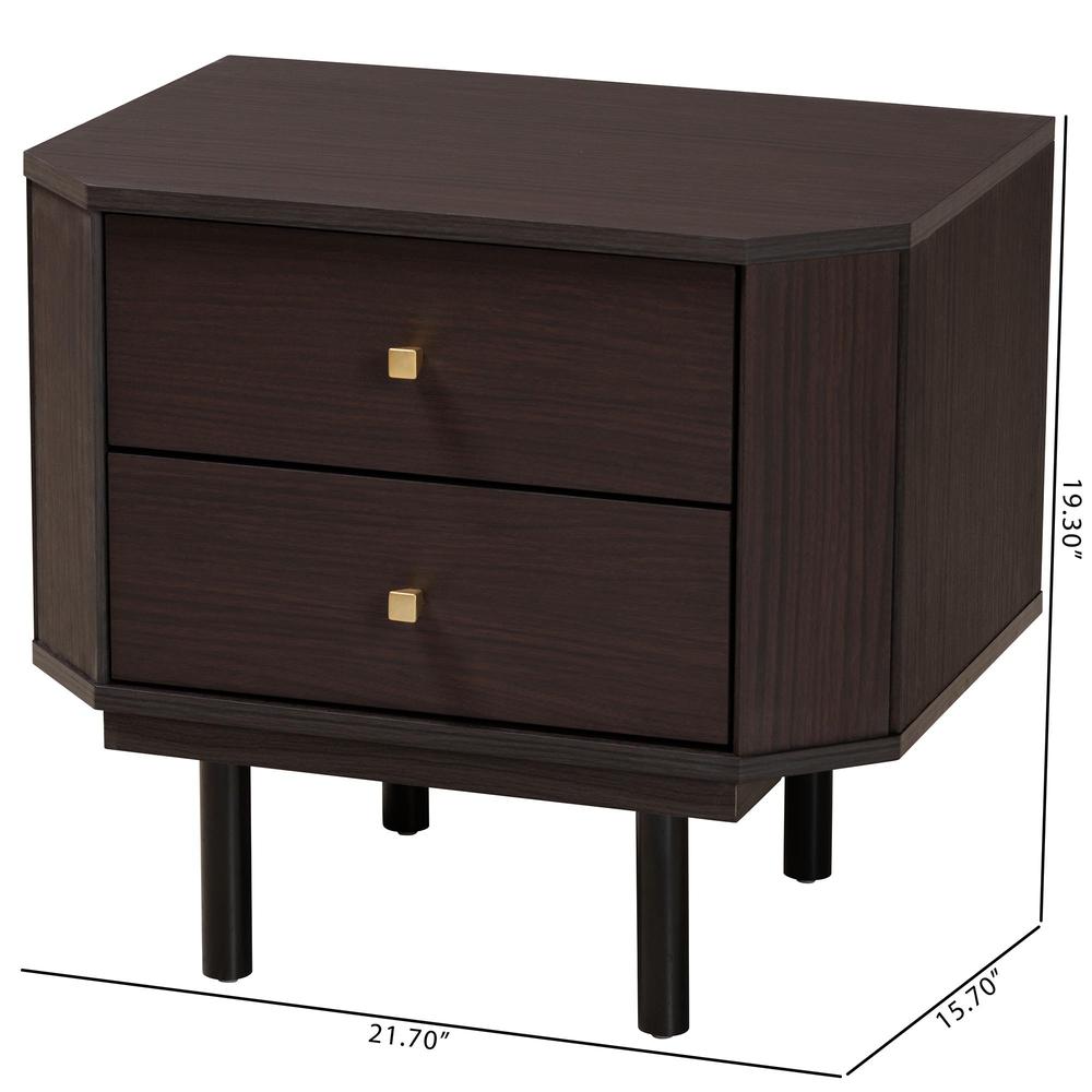 Transitional Two-Tone Black and Espresso Brown Finished Wood 2-Drawer End Table. Picture 20