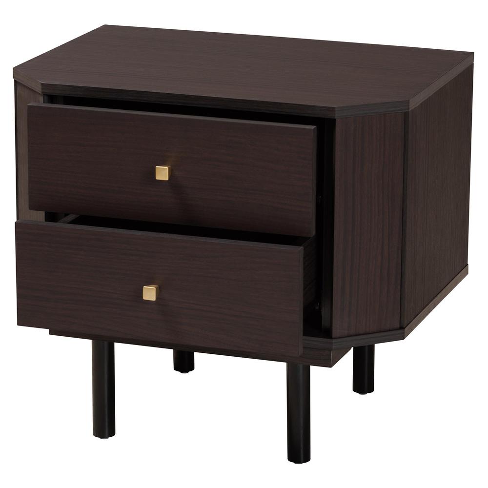 Transitional Two-Tone Black and Espresso Brown Finished Wood 2-Drawer End Table. Picture 12