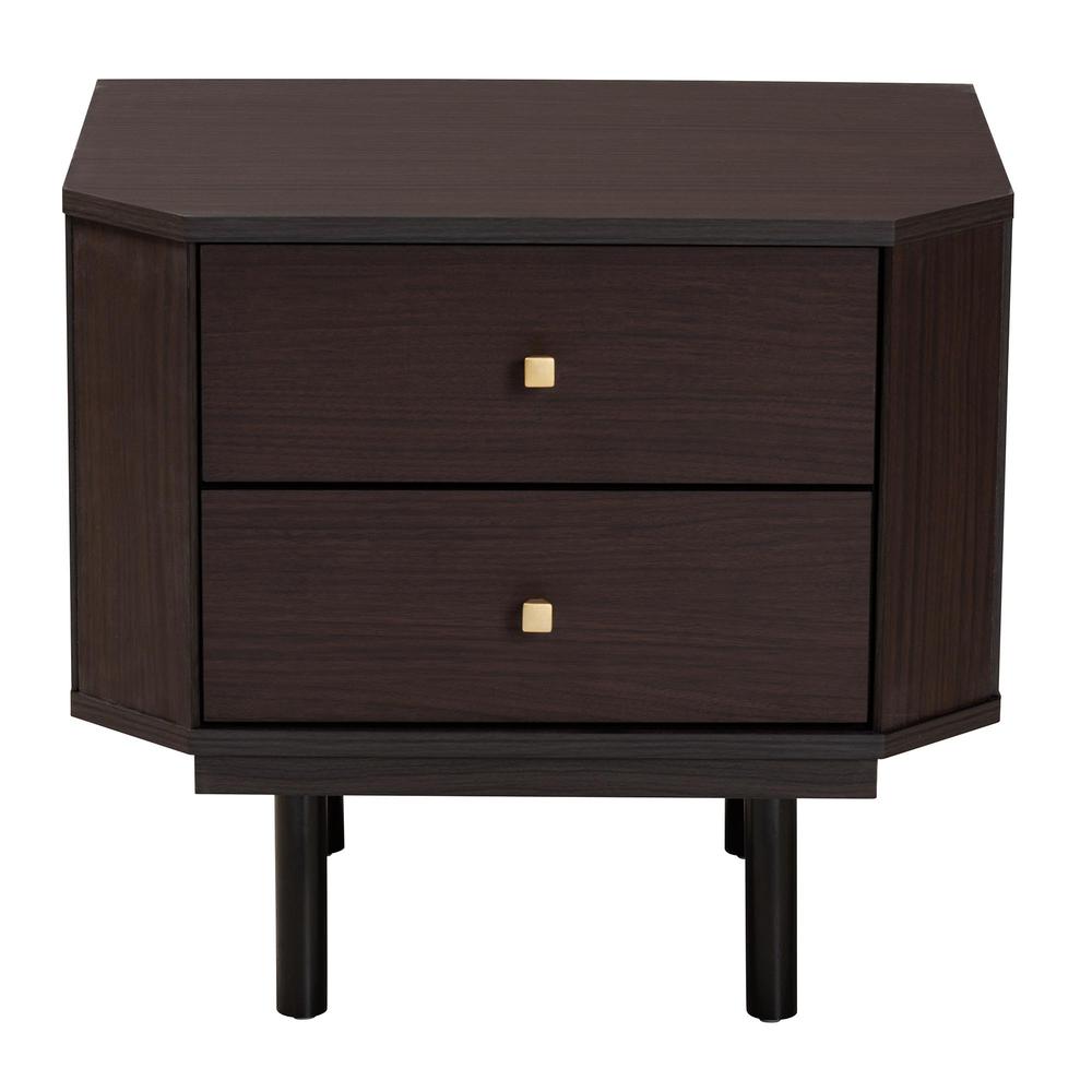 Transitional Two-Tone Black and Espresso Brown Finished Wood 2-Drawer End Table. Picture 13