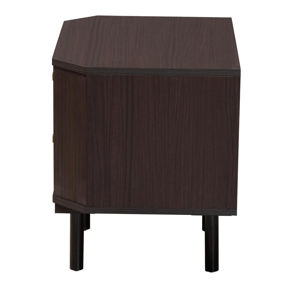 Transitional Two-Tone Black and Espresso Brown Finished Wood 2-Drawer End Table. Picture 14