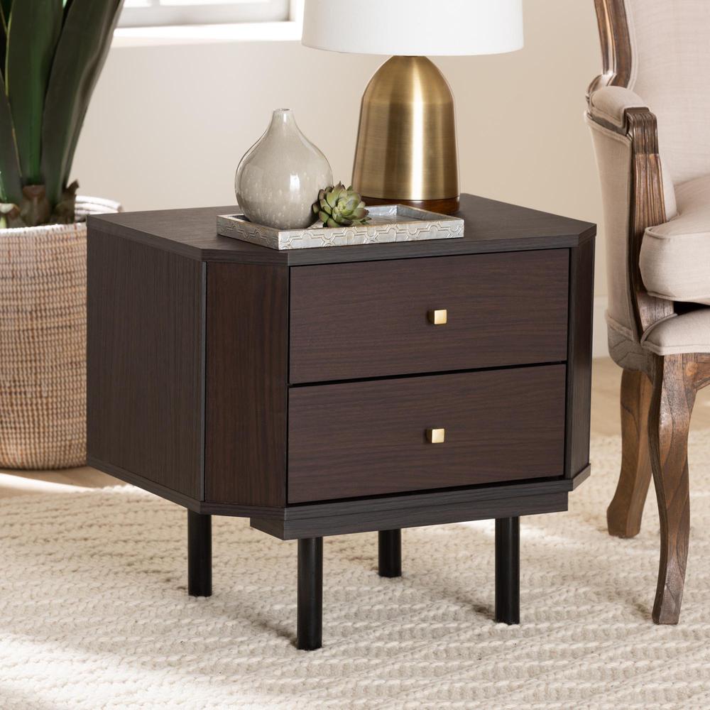Transitional Two-Tone Black and Espresso Brown Finished Wood 2-Drawer End Table. Picture 18