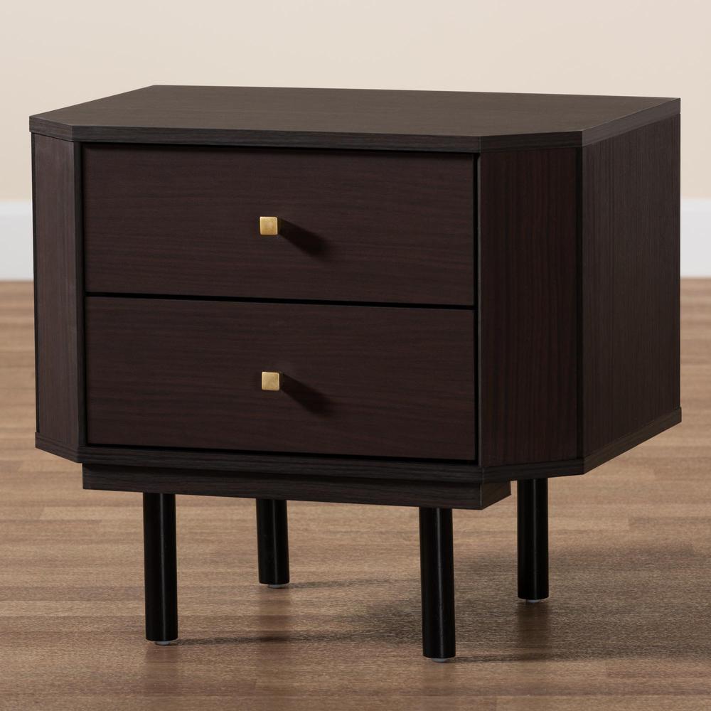 Transitional Two-Tone Black and Espresso Brown Finished Wood 2-Drawer End Table. Picture 19