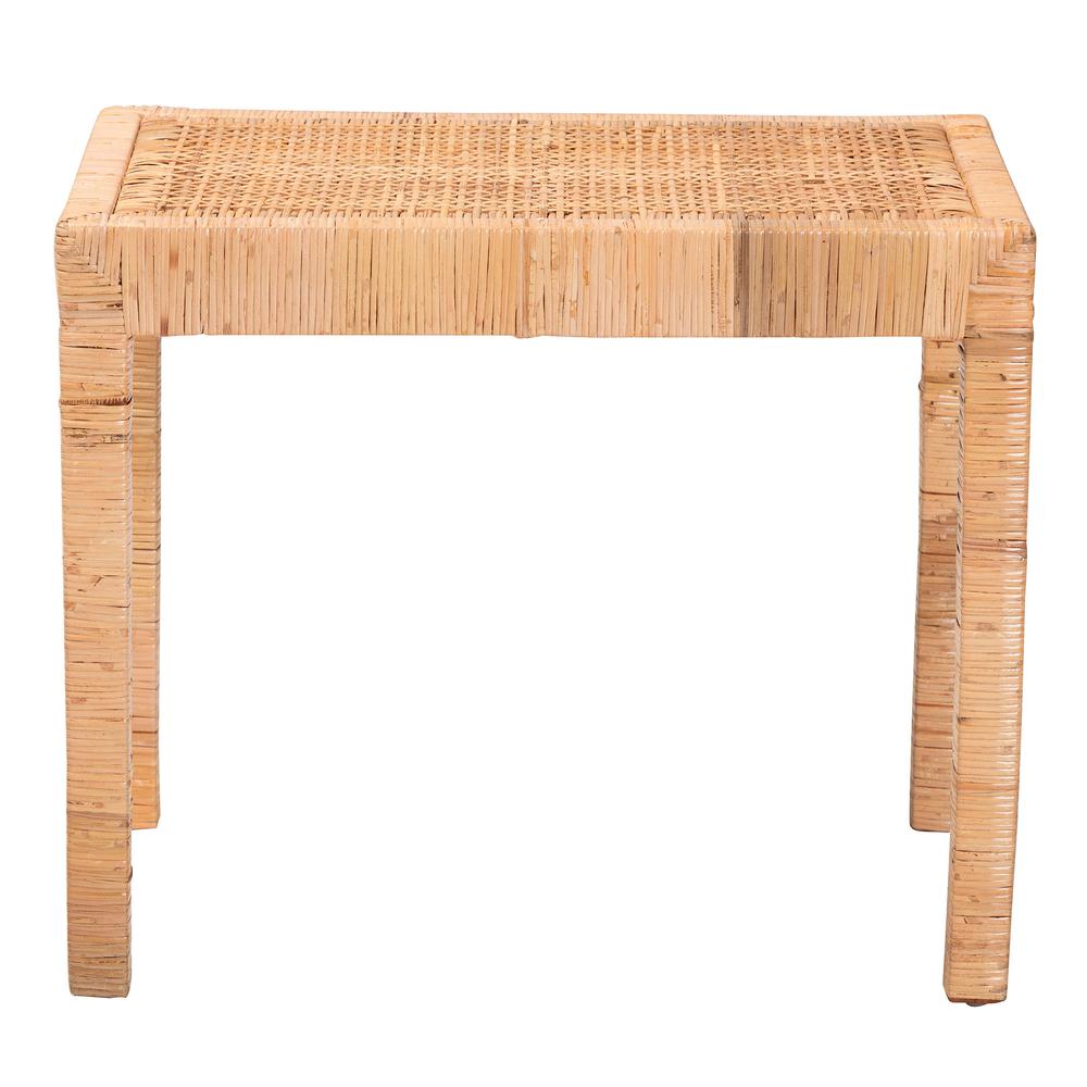 Bohemian Natural Rattan and Mahogany Wood Short Accent Bench. Picture 10