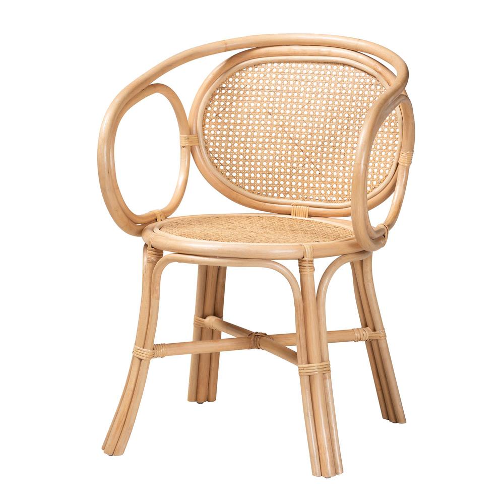 bali & pari Palesa Modern Bohemian Natural Brown Rattan Dining Chair. Picture 10