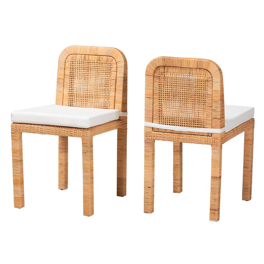 Bohemian Natural Brown Rattan and Mahogany Wood 2-Piece Dining Chair Set. Picture 10