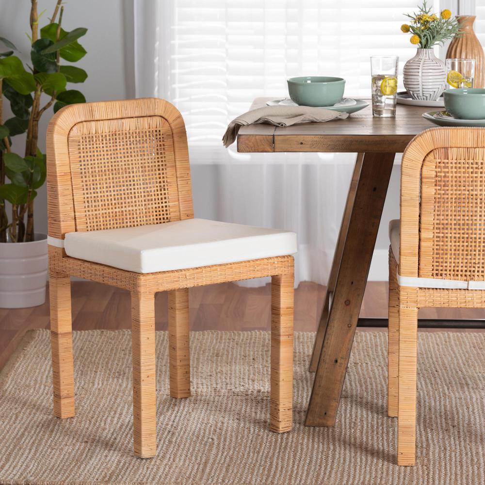 Bohemian Natural Brown Rattan and Mahogany Wood 2-Piece Dining Chair Set. Picture 16