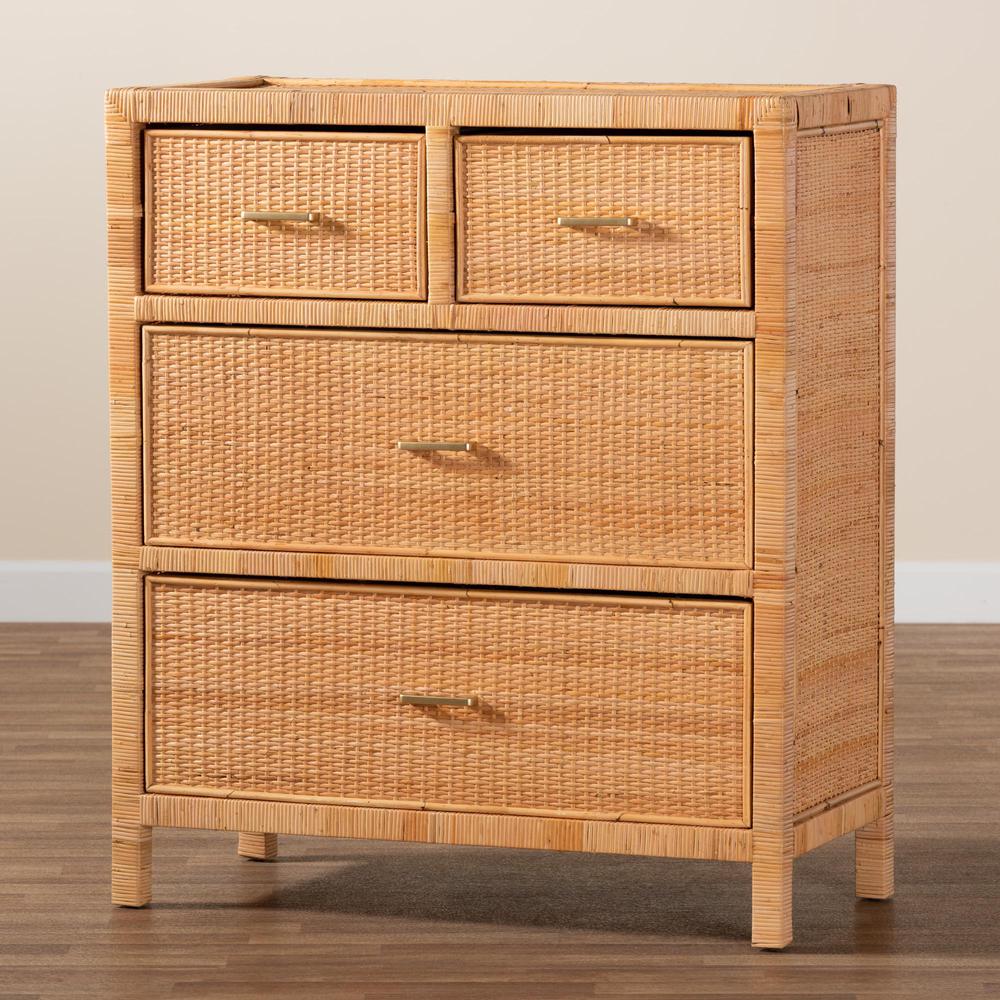 Bohemian Natural Brown Rattan and Mahogany Wood Storage Cabinet. Picture 17