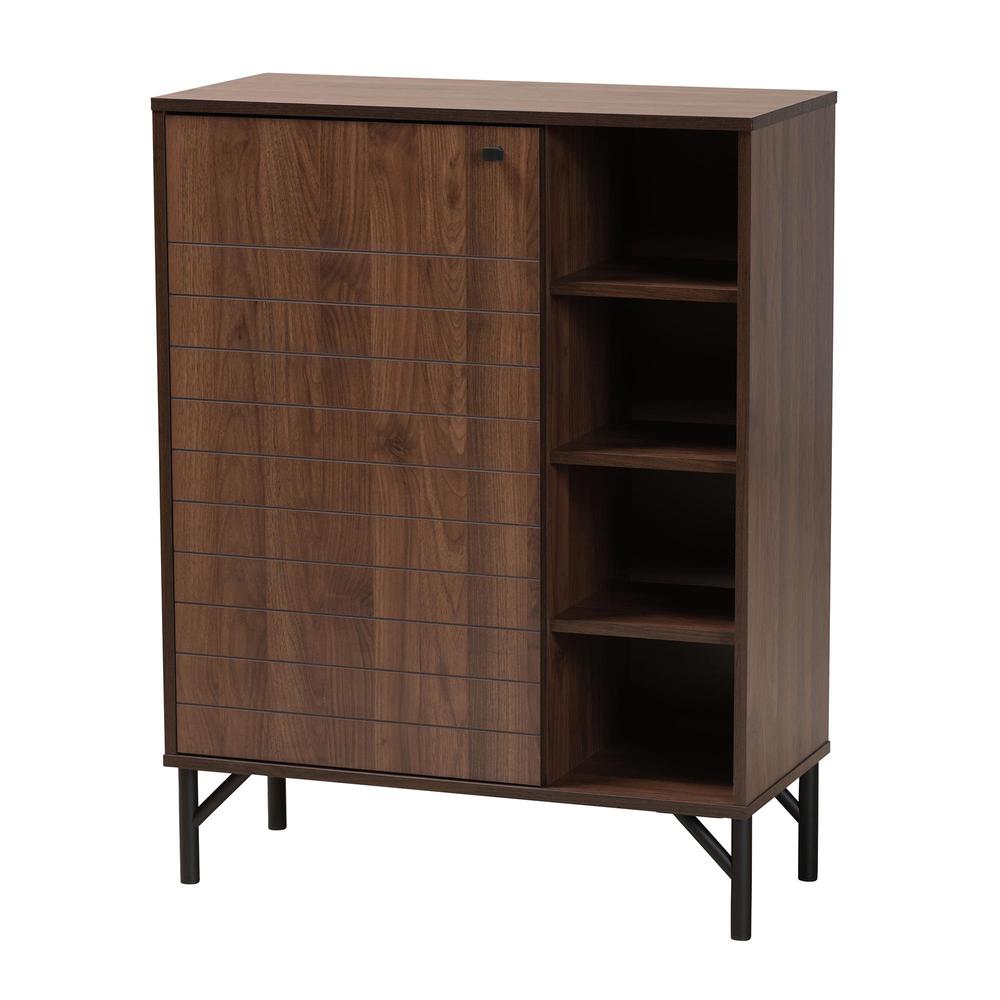 Transitional Walnut Brown Finished Wood 1-Door Shoe Cabinet. Picture 12