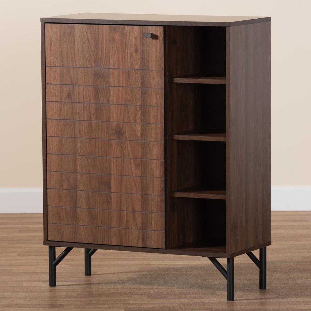 Transitional Walnut Brown Finished Wood 1-Door Shoe Cabinet. Picture 21