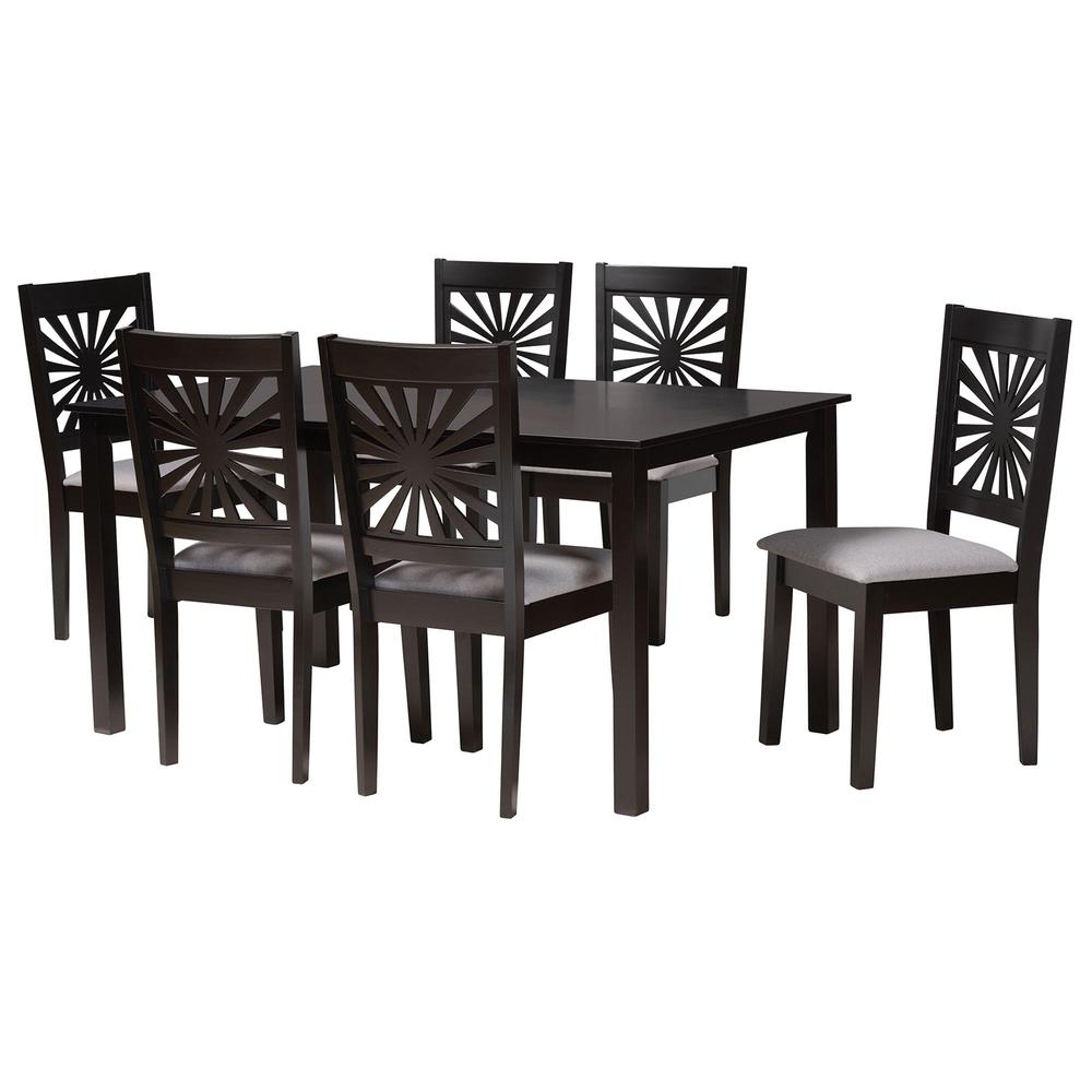 Olympia Modern Grey Fabric and Espresso Brown Finished Wood 7-Piece Dining Set. Picture 11