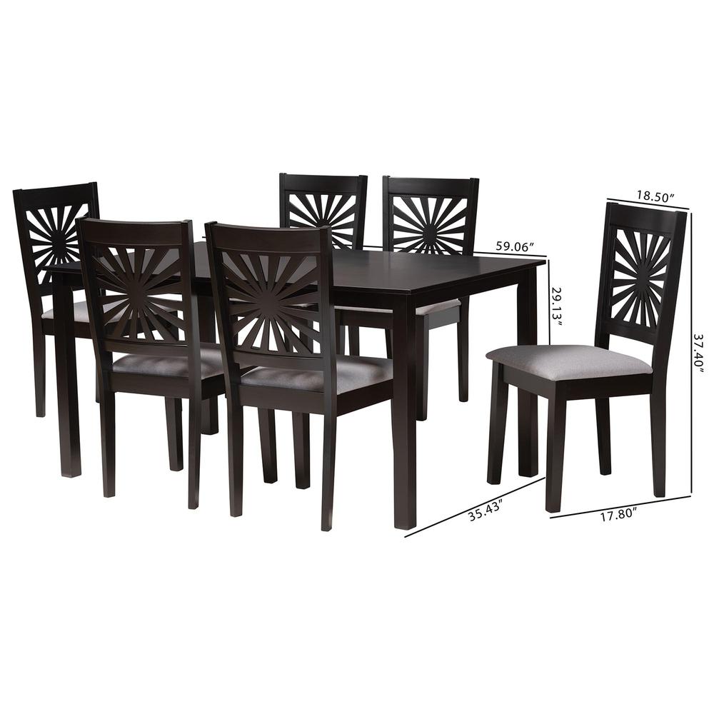 Olympia Modern Grey Fabric and Espresso Brown Finished Wood 7-Piece Dining Set. Picture 20