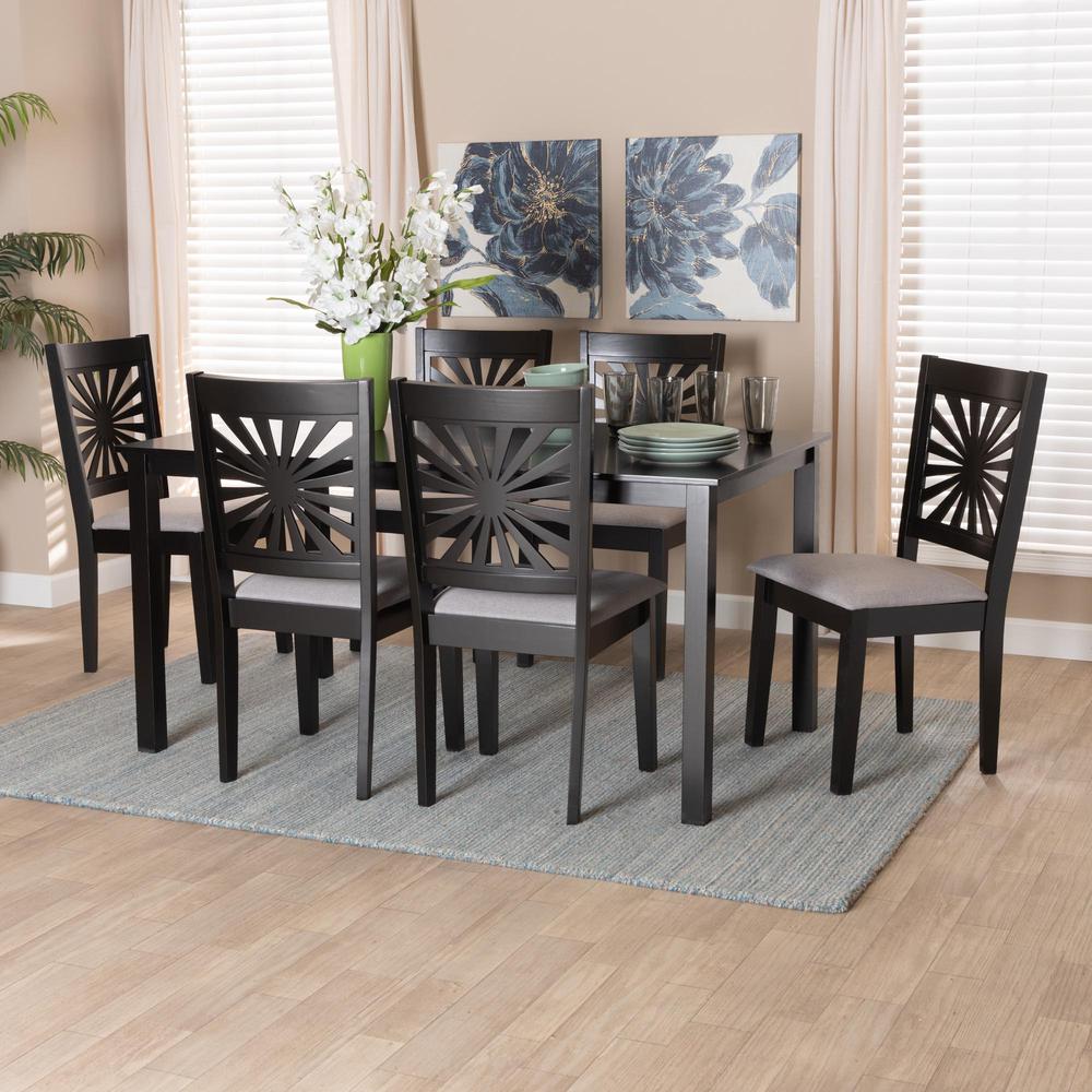 Olympia Modern Grey Fabric and Espresso Brown Finished Wood 7-Piece Dining Set. Picture 18