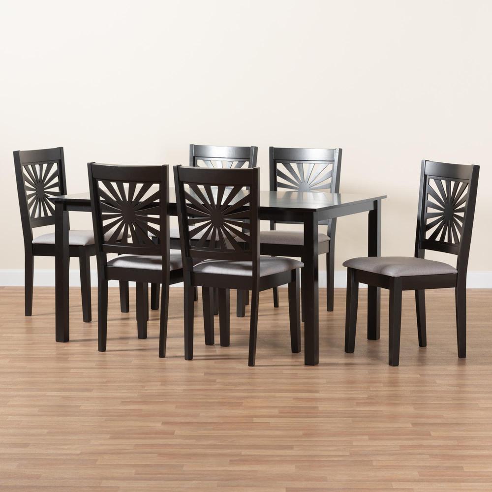 Olympia Modern Grey Fabric and Espresso Brown Finished Wood 7-Piece Dining Set. Picture 19