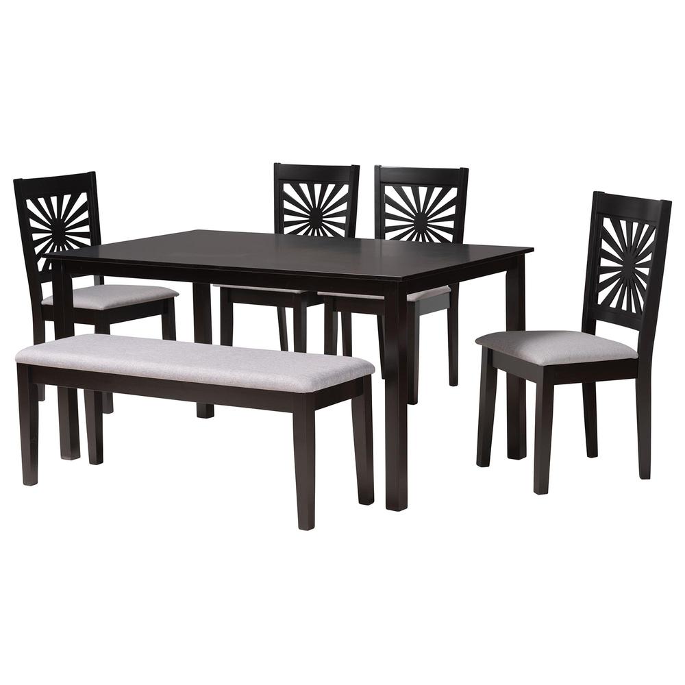 Olympia Modern Grey Fabric and Espresso Brown Finished Wood 6-Piece Dining Set. Picture 13