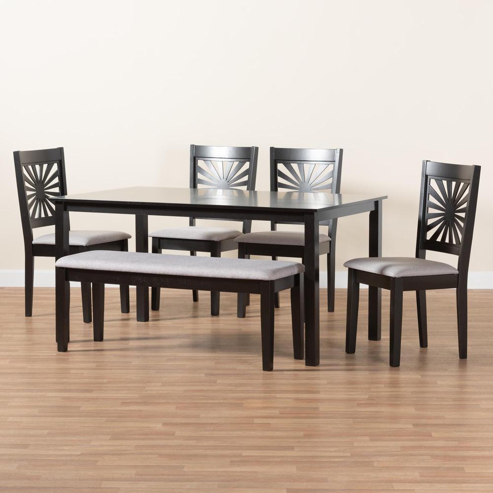 Olympia Modern Grey Fabric and Espresso Brown Finished Wood 6-Piece Dining Set. Picture 22