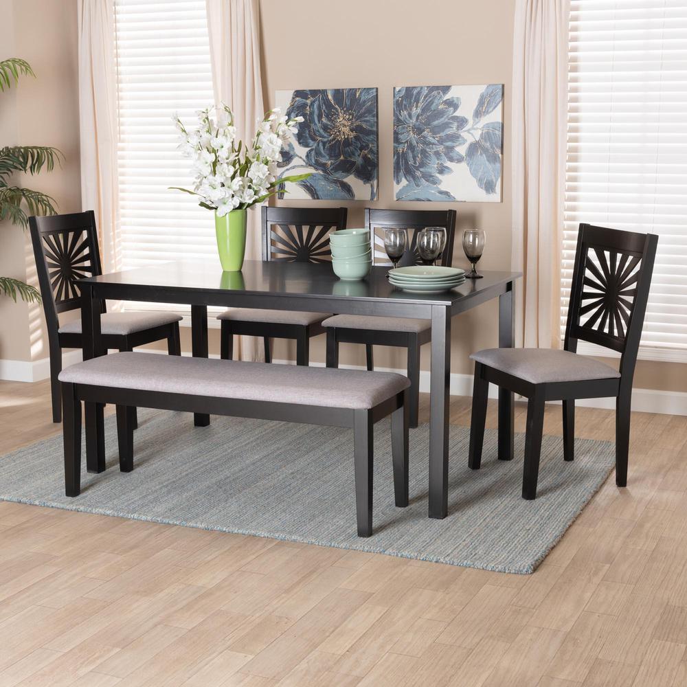 Olympia Modern Grey Fabric and Espresso Brown Finished Wood 6-Piece Dining Set. Picture 21