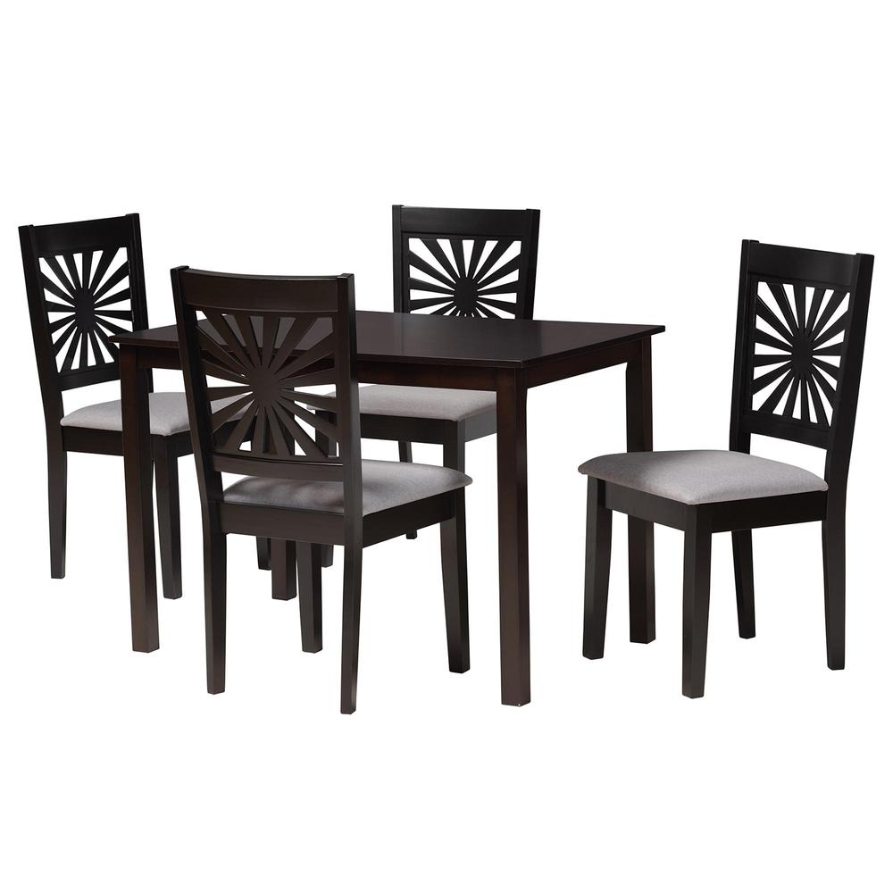 Olympia Modern Grey Fabric and Espresso Brown Finished Wood 5-Piece Dining Set. Picture 11
