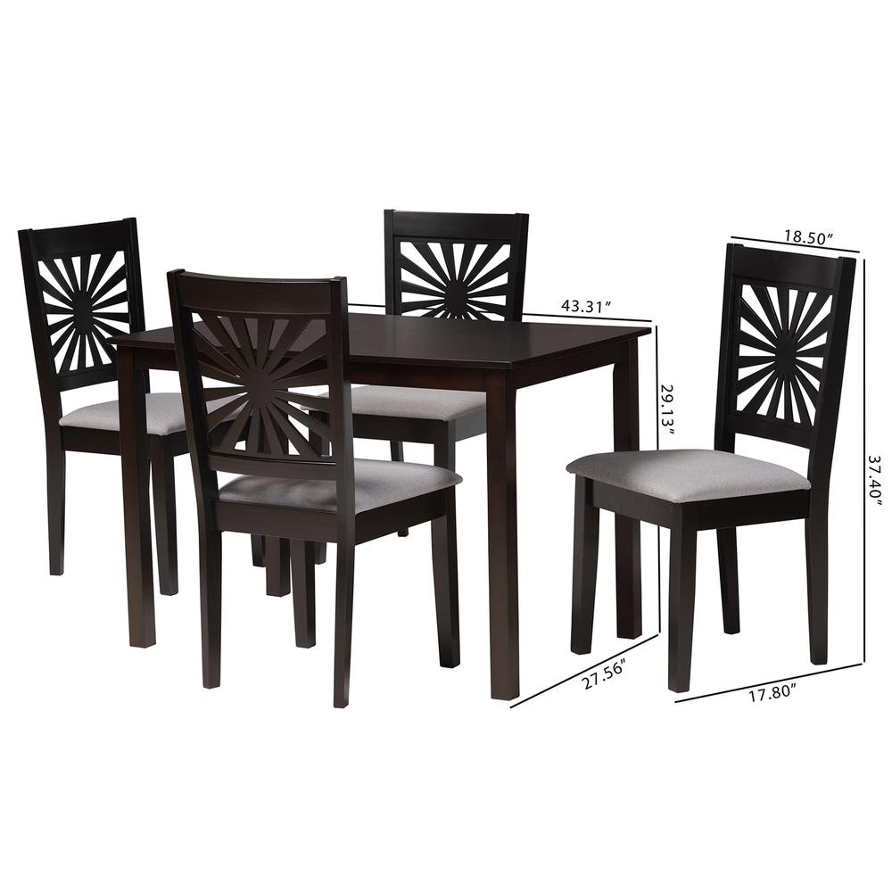 Olympia Modern Grey Fabric and Espresso Brown Finished Wood 5-Piece Dining Set. Picture 20