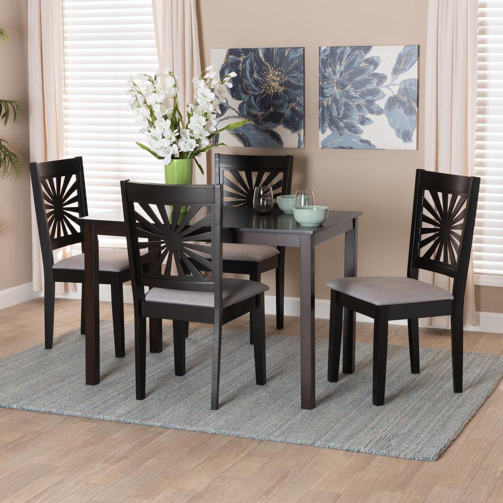 Olympia Modern Grey Fabric and Espresso Brown Finished Wood 5-Piece Dining Set. Picture 18