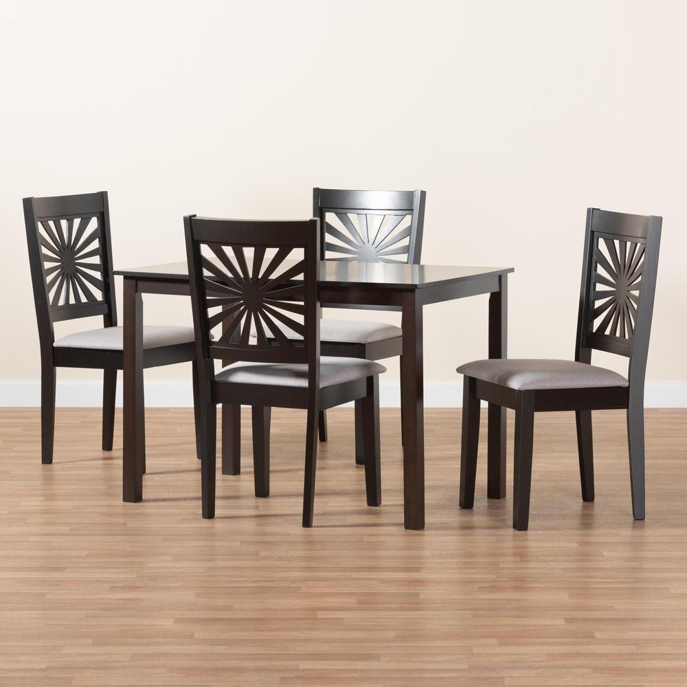 Olympia Modern Grey Fabric and Espresso Brown Finished Wood 5-Piece Dining Set. Picture 19
