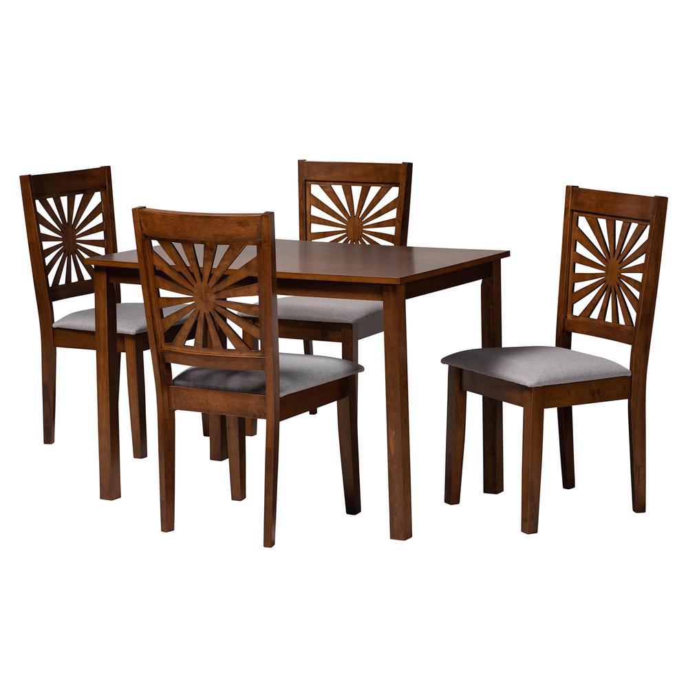 Olympia Modern Grey Fabric and Walnut Brown Finished Wood 5-Piece Dining Set. Picture 11