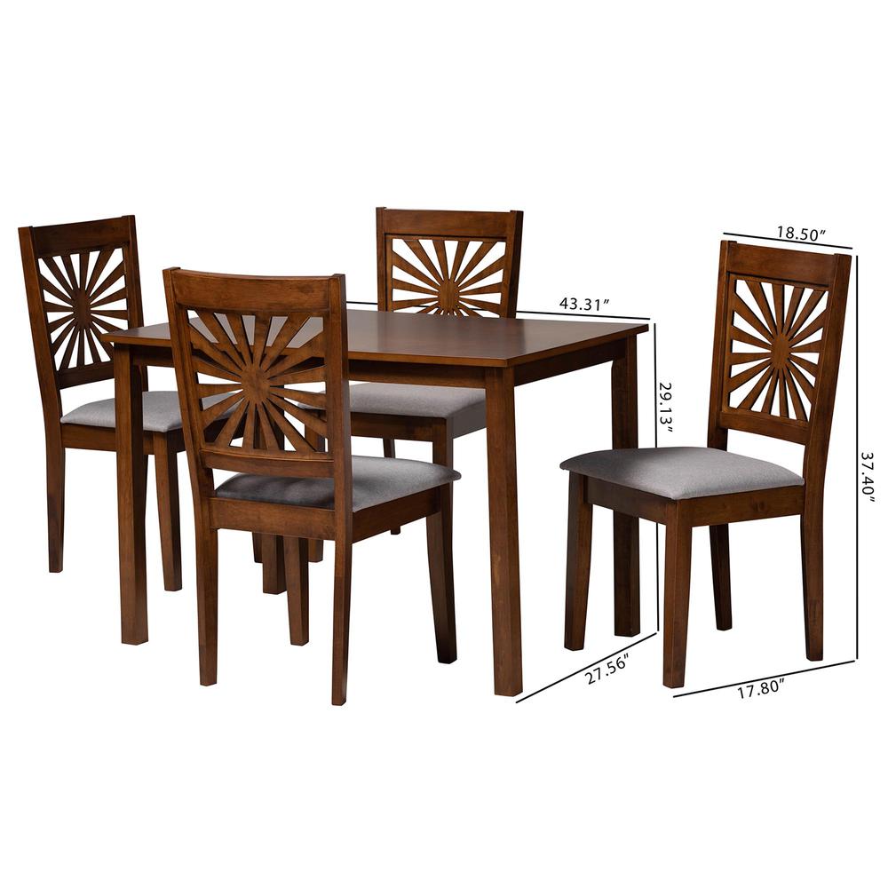 Olympia Modern Grey Fabric and Walnut Brown Finished Wood 5-Piece Dining Set. Picture 20