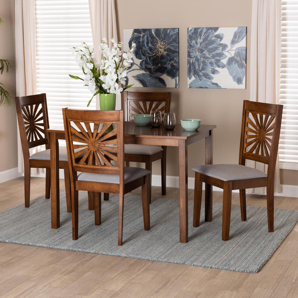Olympia Modern Grey Fabric and Walnut Brown Finished Wood 5-Piece Dining Set. Picture 18