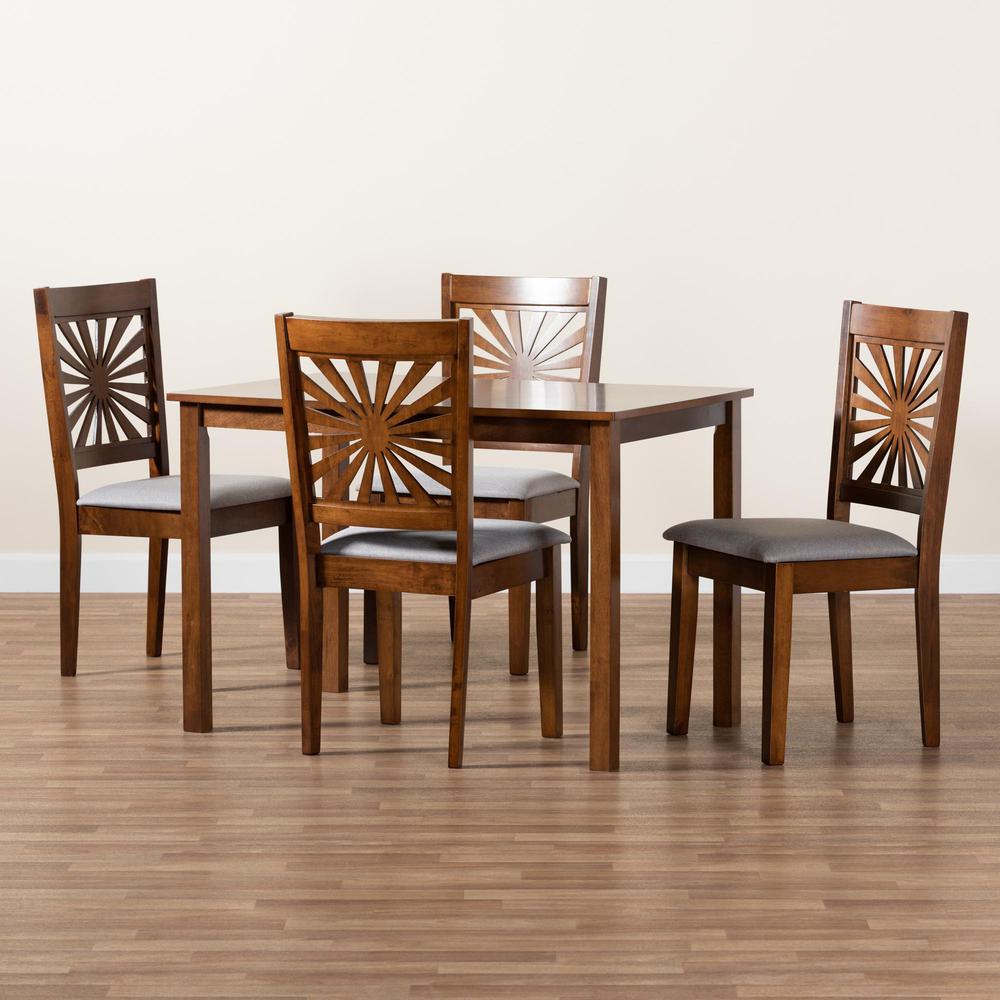 Olympia Modern Grey Fabric and Walnut Brown Finished Wood 5-Piece Dining Set. Picture 19